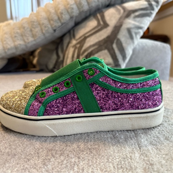 Mardi Gras Glittery Green and Purple Sneakers - Picture 1 of 2